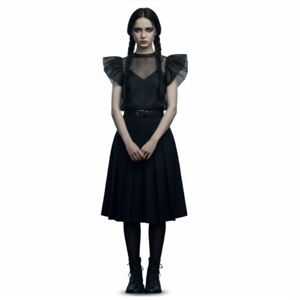 Fore Sheer Black Organza Blouse Top Camisole Lining Wednesday Addams Style Small